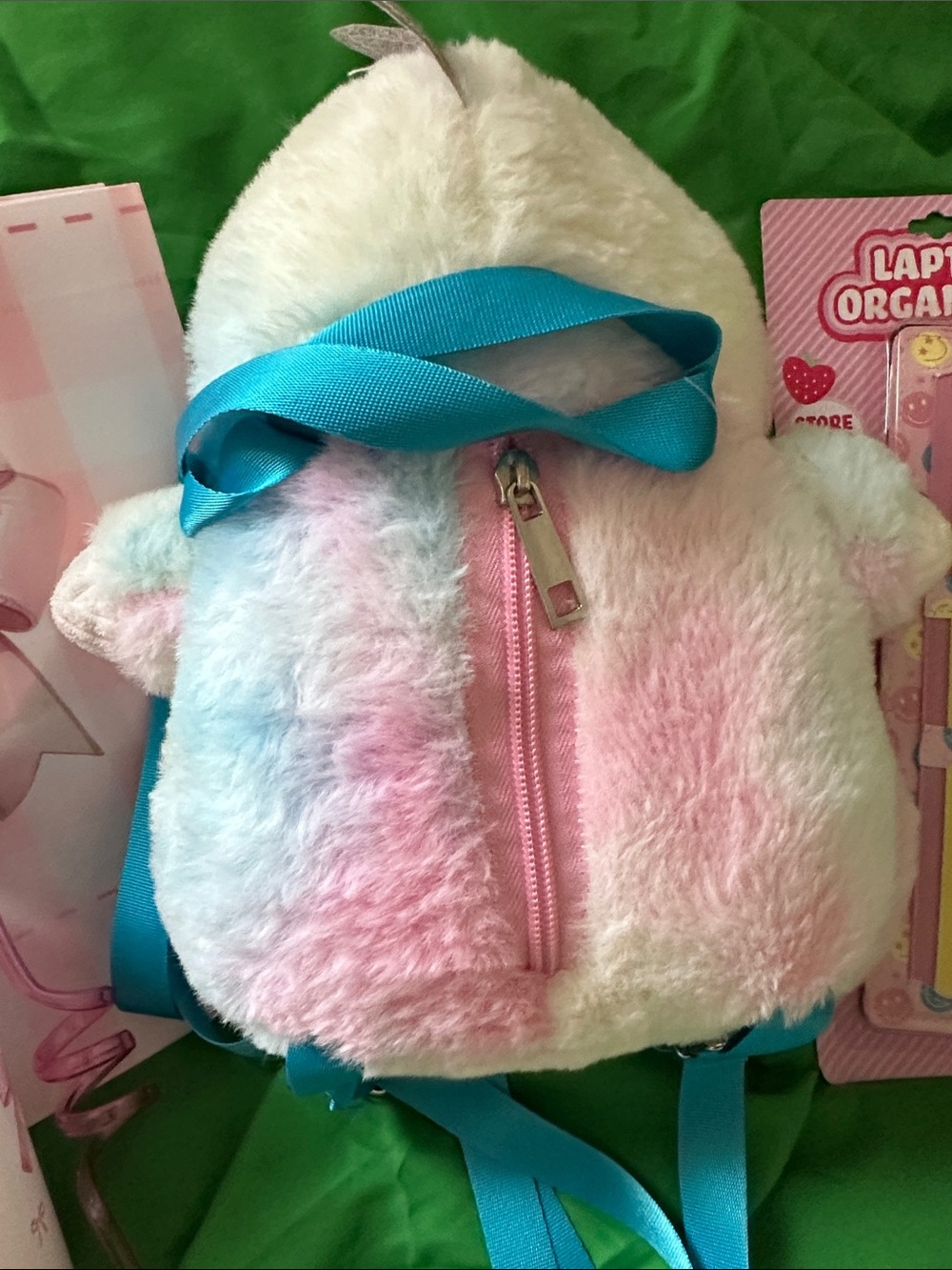 Pink Ombre Cosmetic Pouch & Plush backpack Gift Set with Teal Strap - Picture 9 of 9